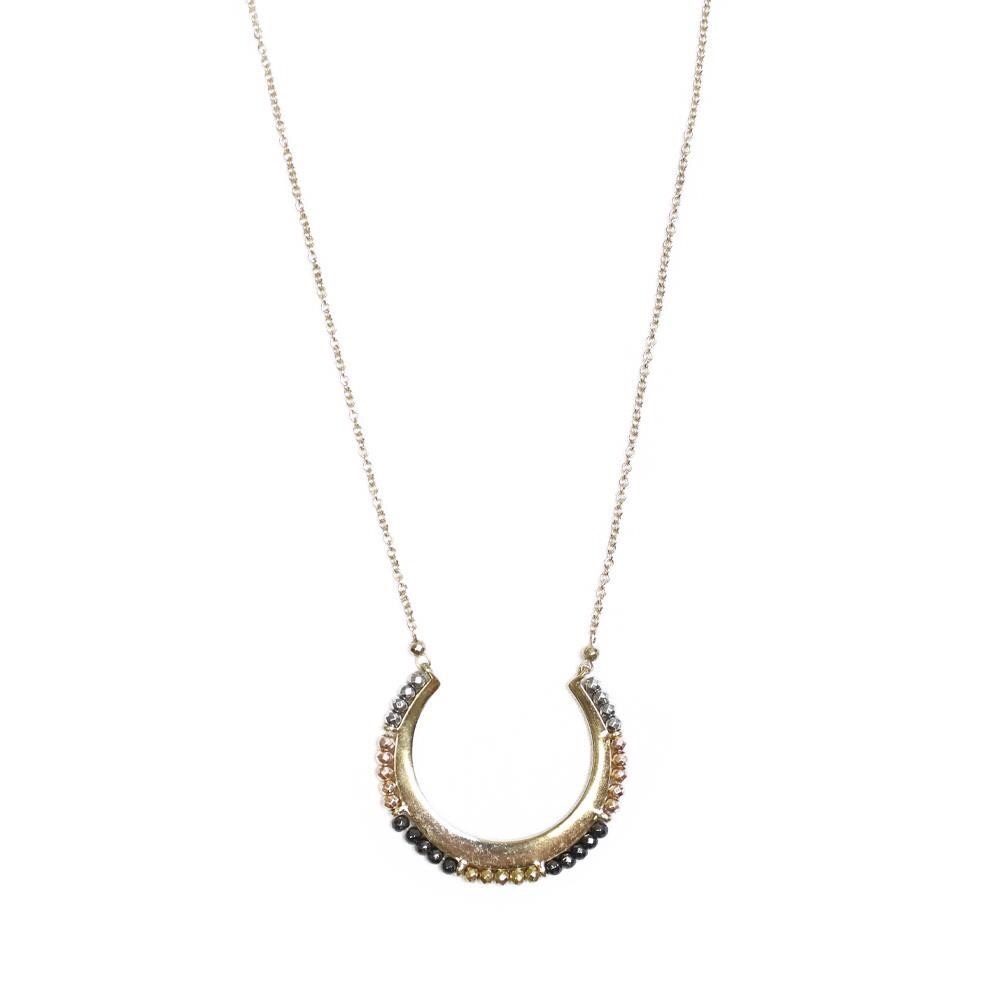 Tri-Tone AB Stone Half Circle Necklace